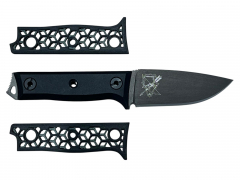 CAW-Bundle - Griffschalen gn/sw + Messer K2 - dunkler Klinge - Titanbeschichtet